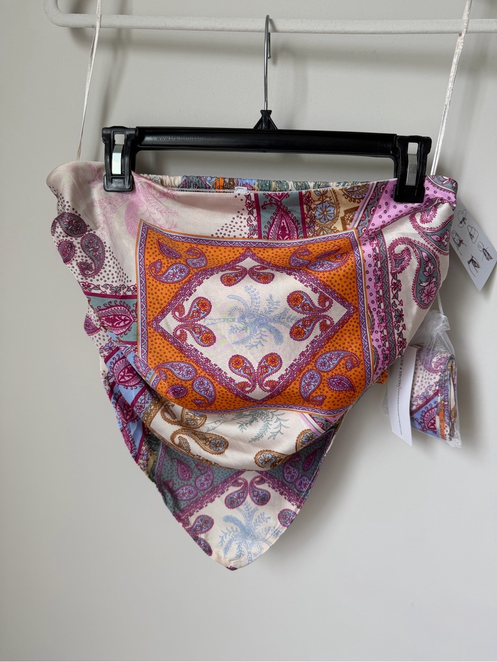 Paisley Satin Scarf triangle top in Orange, Pink & Cream